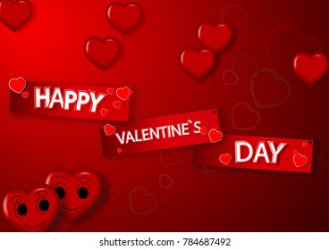 eps10 vector happy Valentine's Day illustration. Red flying hearts isolated on red background. 3d flying air balloons with holiday text banners. Graphic design element. Template for web, print, design
