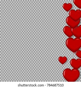 eps10 vector happy Valentine's Day illustration. 3d red heart flying air balloons isolated on transparent background. Happy holiday greeting background. Graphic design element. Template for web, print