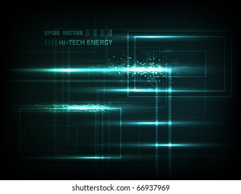 EPS10 vector hi-tech energy abstraction on teal background; composition has blurry particles and lights