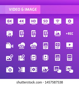 EPS10 vector icons related to audio-video device & pictures. Symbols such as audio-vide, image hardware and software are included.