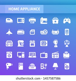 EPS10 vector icons related to home electronic machines. Symbols such as cooking, cleaning and food preservation are included in this set.