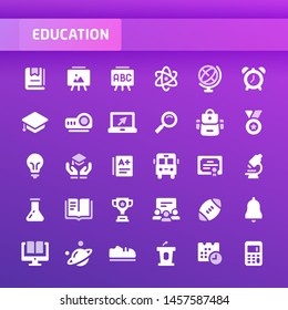 EPS10 vector icons related to school and education. Symbols such as stationery, school activities and equipment are included in this set.
