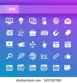 EPS10 vector icons related to search engine optimization ( SEO ). Symbols such as dashboard, statistic, analysis and strategy are included.