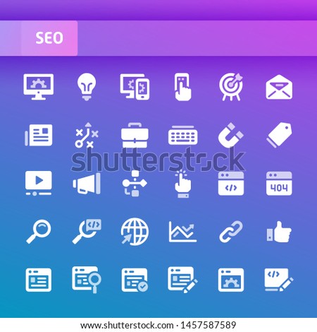 EPS10 vector icons related to search engine optimization ( SEO ). Symbols such as dashboard, statistic, analysis and strategy are included.