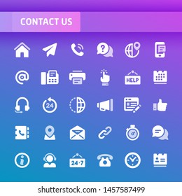 EPS10 vector icons related to website and online contact. Symbols such as contact method and contact form are included in this set.