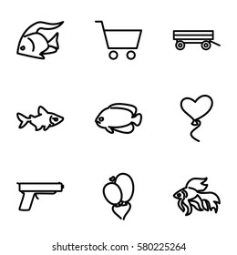 eps10 vector icons. Set of 9 eps10 outline icons such as fish, barrow, heart baloons, shopping cart