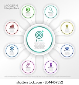 EPS10 Vector illustration. Business infographic process with realistic elements. Impact template design with icons and 9 steps.