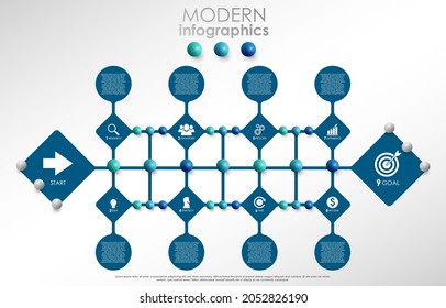 EPS10 Vector illustration. Business infographic process with realistic elements. Impact template design with icons and 9 steps.