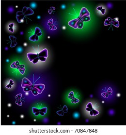  EPS10 vector illustration. Glowing background with Fantastic  luminescent butterfly