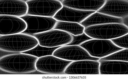 eps10. Vector illustration. grid of lines curved in the style of a crow. White lines on a black background.