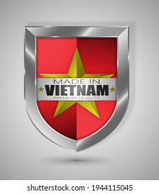 Ilustración del vector EPS10. Escudo realista. Hecho en Vietnam, Calidad Premium. Perfecto para cualquier uso.