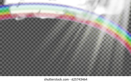 eps10. Vector illustration of sun rays, rainbow after rain, storm clouds. On a transparent background