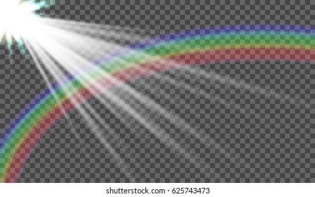 eps10. Vector illustration of sun rays, rainbow after rain, storm clouds. On a transparent background
