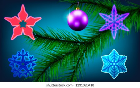 EPS10. Vector illustration. Volume white snowflake from paper on a blue background . New Year's arnament. New Year 2019.