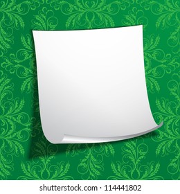 EPS10 vector illustration of white notepaper on the green wall
