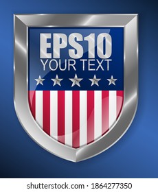 EPS10 vector. Isolated shield with american flag. Shadows, halos and shades. Put slogan. Perfect for any use want to make of it.