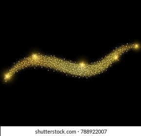 Eps10 vector isolated wavy shiny gloden glitters texture decoration on black background