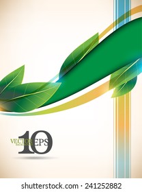 eps10 vector leaf and wave green elements, multicolor lines elegant business background