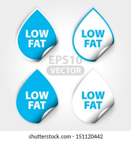 EPS10 Vector : Low Fat Blue Sticker And Tag (icon, Symbol)