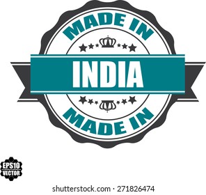 EPS10 Vector : Made In India Grunge Rubber Stamp with Star And Ribbon. (Sticker, Tag, Icon, Symbol) 
