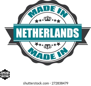 EPS10 Vector : Made In Netherlands Grunge Rubber Stamp with Star And Ribbon. (Sticker, Tag, Icon, Symbol) 