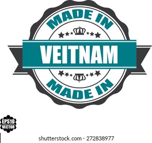 EPS10 Vector : Made In Vietnam Grunge Rubber Stamp with Star And Ribbon. (Sticker, Tag, Icon, Symbol) 