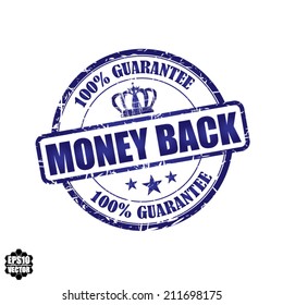 EPS10 Vector : Money Back Grunge Rubber Stamp with Crown and Blue color (Symbol, Sticker, Tag, Icon)