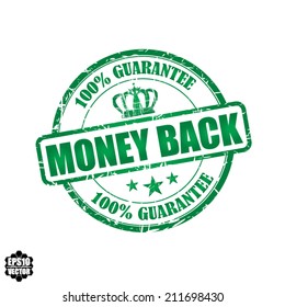 EPS10 Vector : Money Back Grunge Rubber Stamp with Crown and Green color (Symbol, Sticker, Tag, Icon)