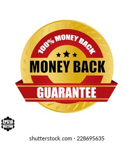EPS10 Vector: Money Back Guaranteed Label with Gold Badge And Red Ribbon Sign. 