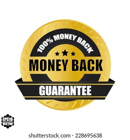 EPS10 Vector: Money Back Guaranteed Label with Gold Badge And Black Ribbon Sign. 