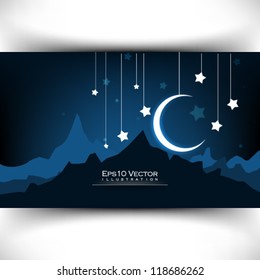 eps10 vector mountains at night with stars and moon illustration