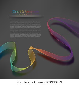 eps10 vector multicolored wave bent lines strings with blurred shadow on dark background 