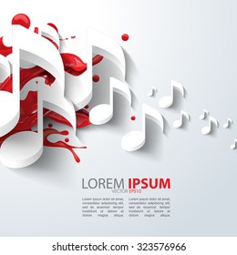 eps10 vector music note background design with red ink paint splatter background