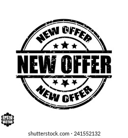 EPS10 Vector : New Offer Grunge Rubber Stamp with Star And Ribbon. (Sticker, Tag, Icon, Symbol) 
