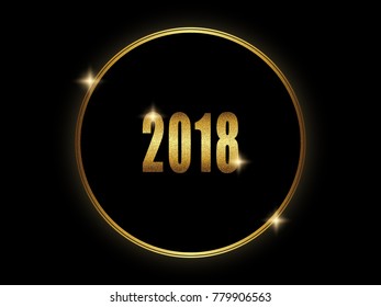 Eps10 vector new year isolated logo round frame 2018 golden glitter texture numbers design shiny sparkles