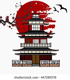 EPS10 vector - Oriental castle and sakura branch