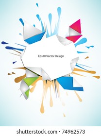 eps10 vector origami paper frame with splatter background
