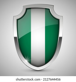 EPS10 Vector Patriotic Schild mit Flagge von Nigeria. Ein Effekt für die Verwendung, die Sie daraus machen wollen.