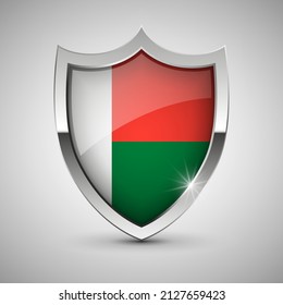 EPS10 Vector protector patriótico con bandera de Madagascar. Un elemento de impacto para el uso que desea hacer de él.