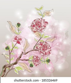 Eps10 vector - Peony branch on a beautiful watercolor background