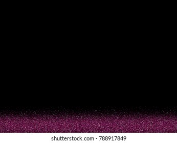 Eps10 vector pink glitter texture bottom border. Isolated on black background. Glitters decoration