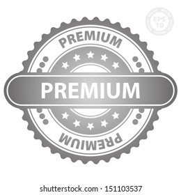 EPS10 Vector : Premium Rubber Stamp (Sticker, Tag, Icon, Symbol) with silver color, isolated on white background 