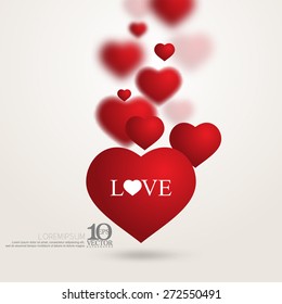 eps10 vector red floating overlapping love heart valentines day background