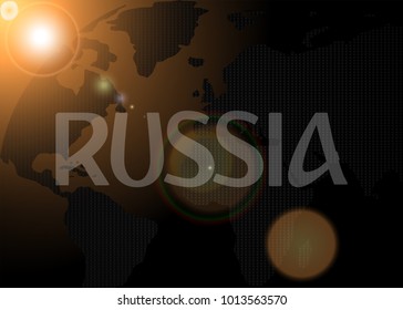 eps10 vector Russia 2018 promotion banner. Football world competition presentation poster for web, print. Earth planet, world map concept, sun ray light. See you in Russia writing. Sport event design