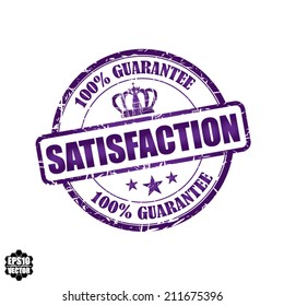 EPS10 Vector : Satisfaction Guarantee Grunge Rubber Stamp with Crown and Violet color (Symbol, Sticker, Tag, Icon)