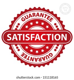 EPS10 Vector : Satisfaction Guarantee Rubber Stamp (Sticker, Tag, Icon, Symbol) with red color, isolated on white background"