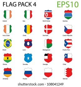 EPS10 Vector Shield Flags - Pack 4