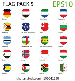 EPS10 Vector Shield Flags - Pack 5