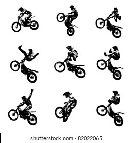 EPS10 Vector Silhouettes. Freestyle Motocross Jumps.