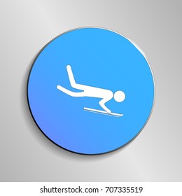 eps10 vector Skeleton sport icon. Winter sport activity pictogram for web, print, mobile. White athlete sign isolated on blue button. Hand drawn competition symbol. Graphic design clipart illustration